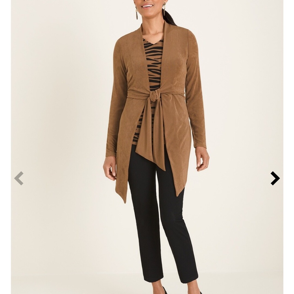 Chicos Travelers Classic Long Tie-Front Cardigan Size 1 8-10 great condition